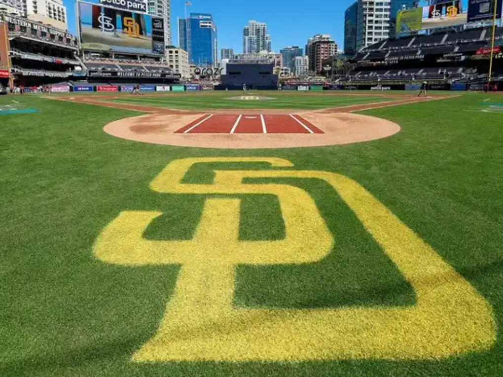 Houston Astros batter facing off against a San Diego Padres pitcher at Petco Park during a Sunday Night Baseball game